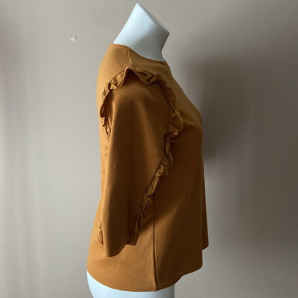 Zara Trafaluc Women’s Brown Mustard Blouse With 3/4 Inch Sleeves Size 8 Medium - Picture 4 of 4